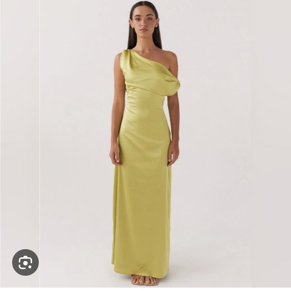 Peppermayo “heart of glass” Green Ruched Maxi Gown for Wedding Guest